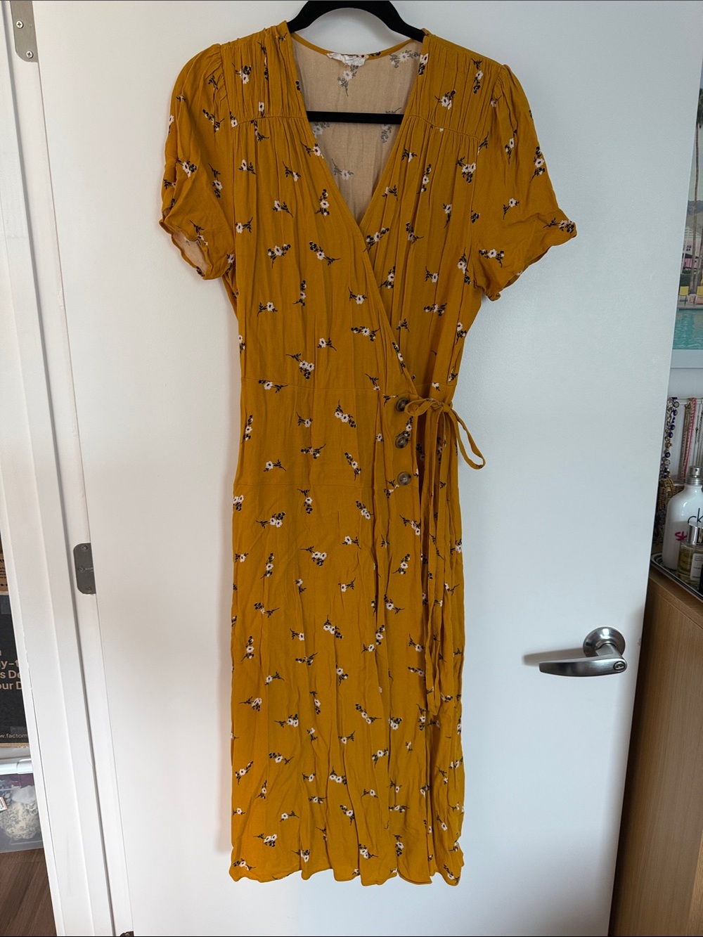 Mustard Floral Wrap Midi Dress - Women